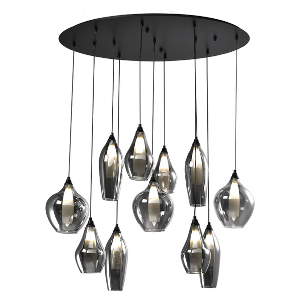 Metal Pendant with Smoke Colour Outer Glass and Frosted Inner Glass