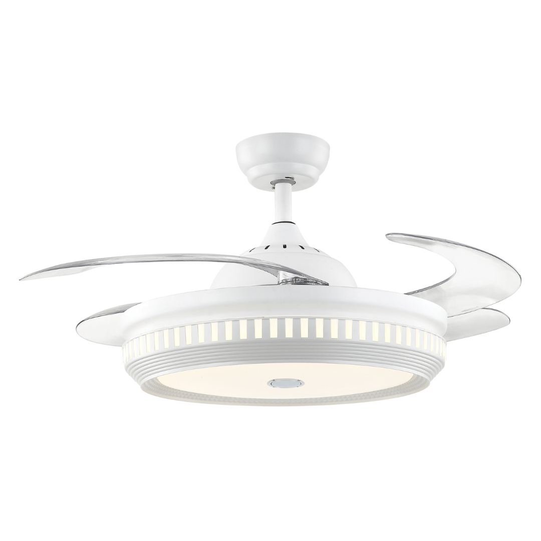 Metal Ceiling Fan with 4 Retractable ABS Blades and Blue Tooth Speaker