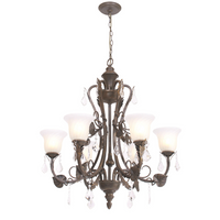 Thumbnail for Metal Chandelier with Fluted Alabaster Glass and Crystal Drops