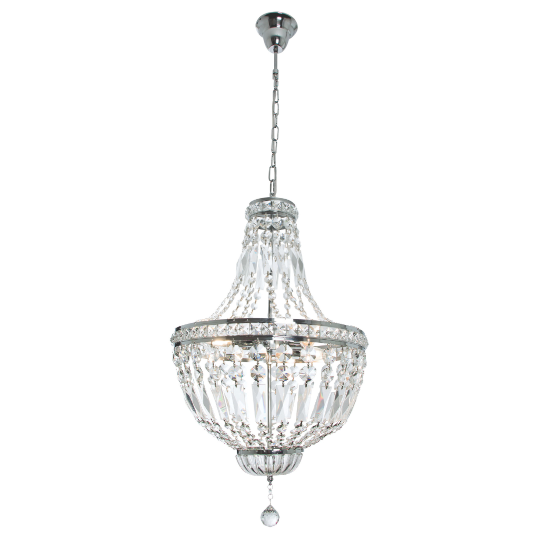 Polished Chrome Chandelier with Crystals