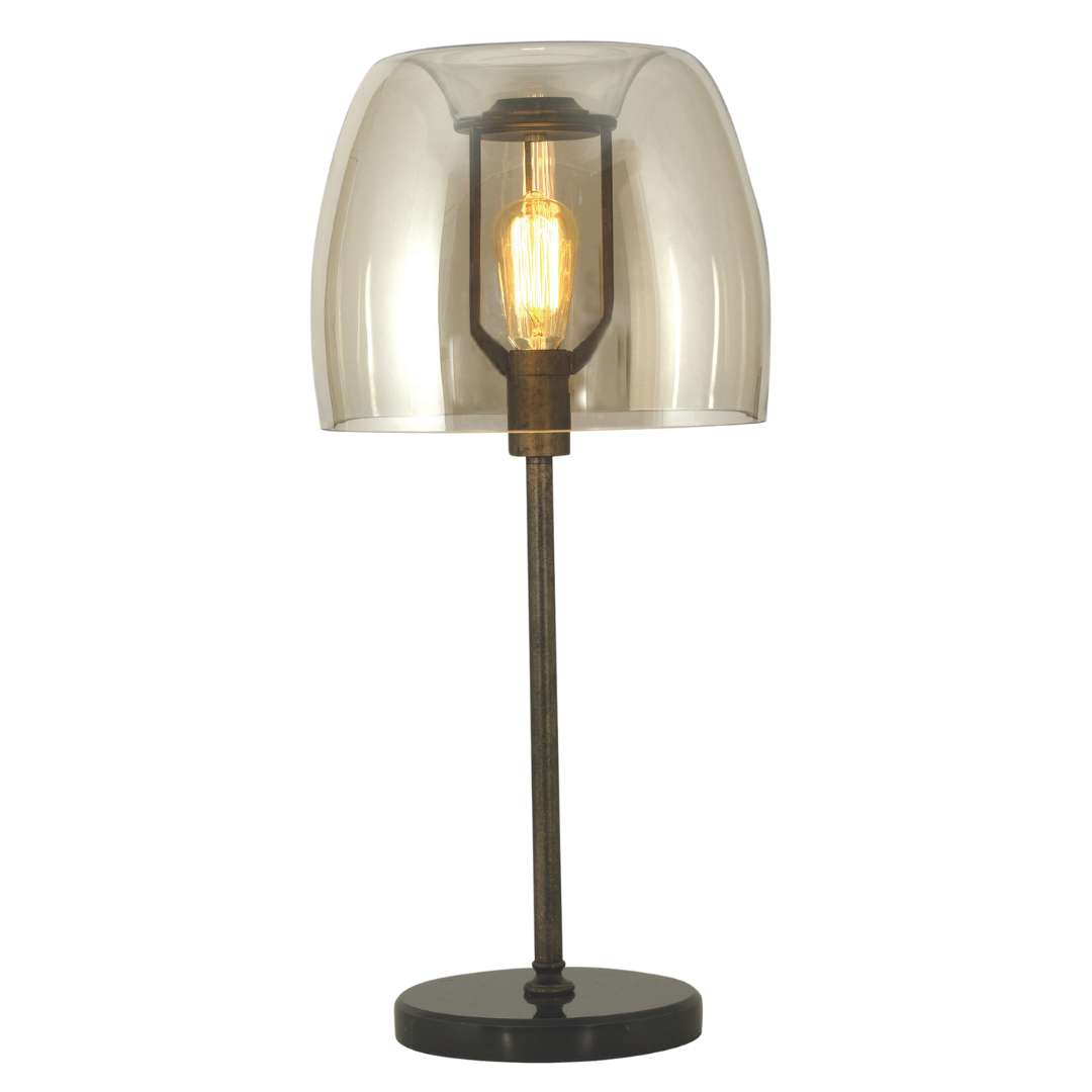 Metal Table Lamp with Cognac Colour Glass