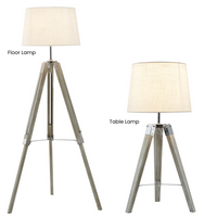 Thumbnail for Wood and Polished Chrome Lamp with Beige Fabric Shade