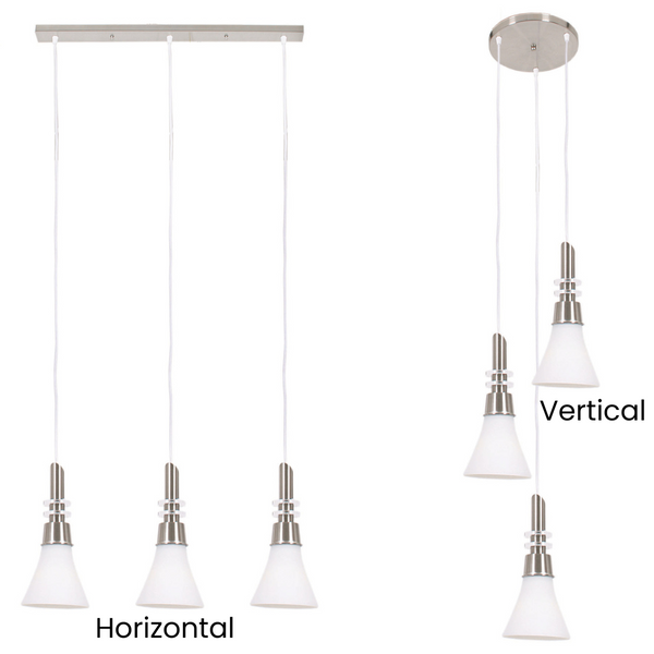 Satin Chrome Pendants With White Glass