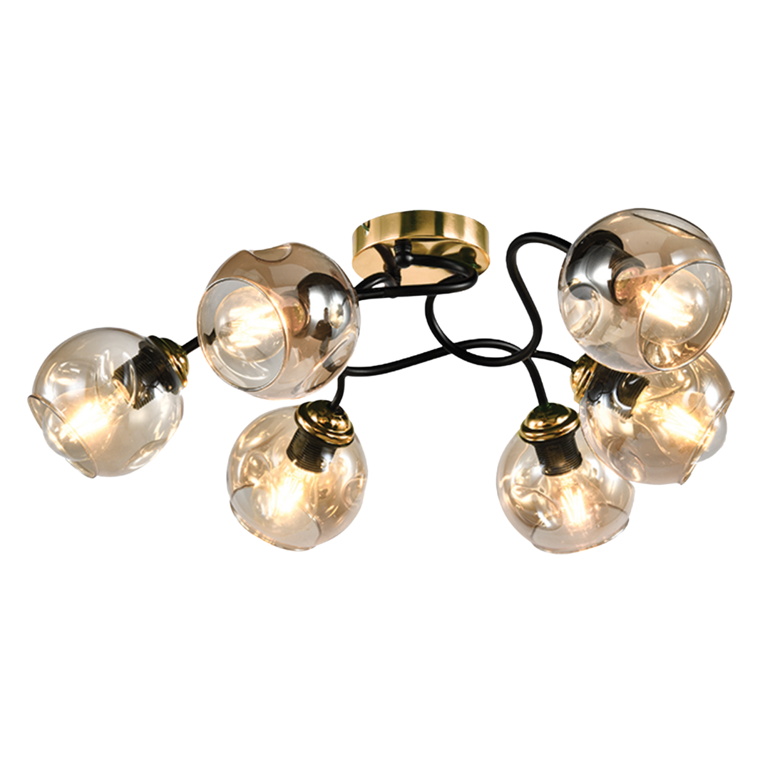 Ceiling Fitting with Cognac Colour Glass CF435/6 Brass