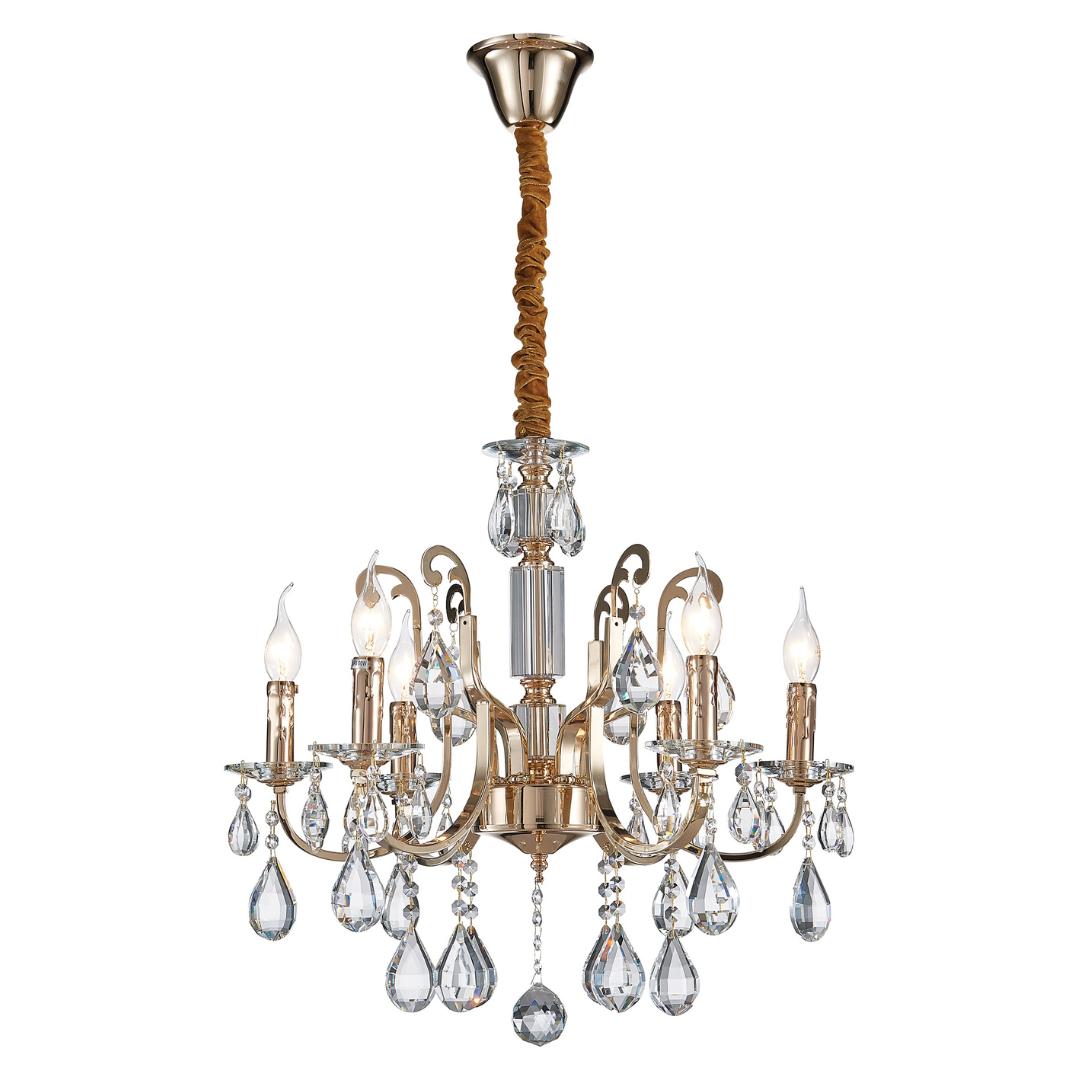 Iron, Clear Glass and Crystal Chandelier