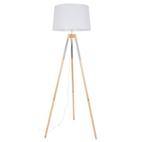 Thumbnail for Wood and Polished Chrome Standing Lamp with White Fabric Shade