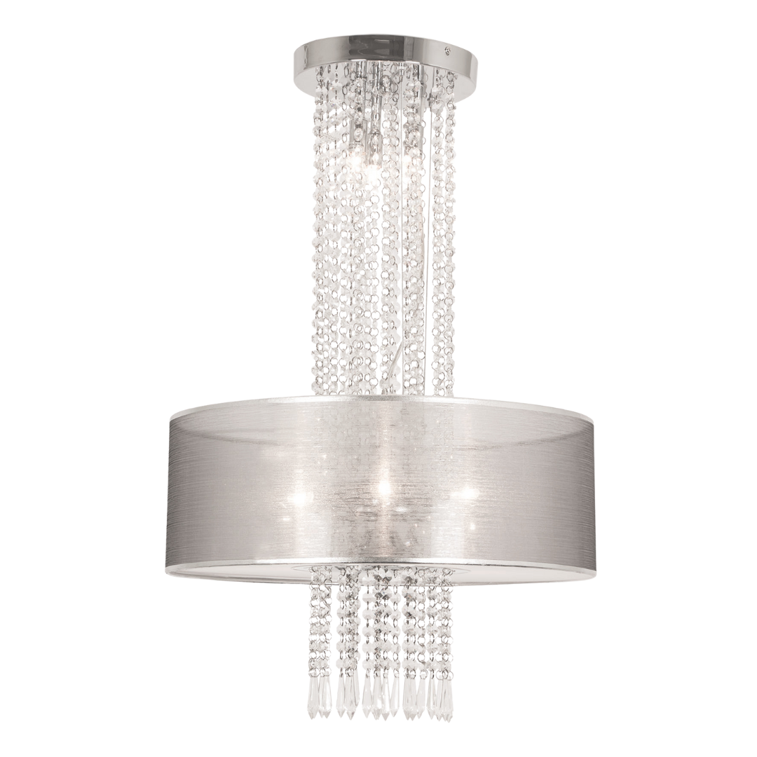 Polished Chrome Chandelier with K9 Crystals and Transparent Grey Outer Shade