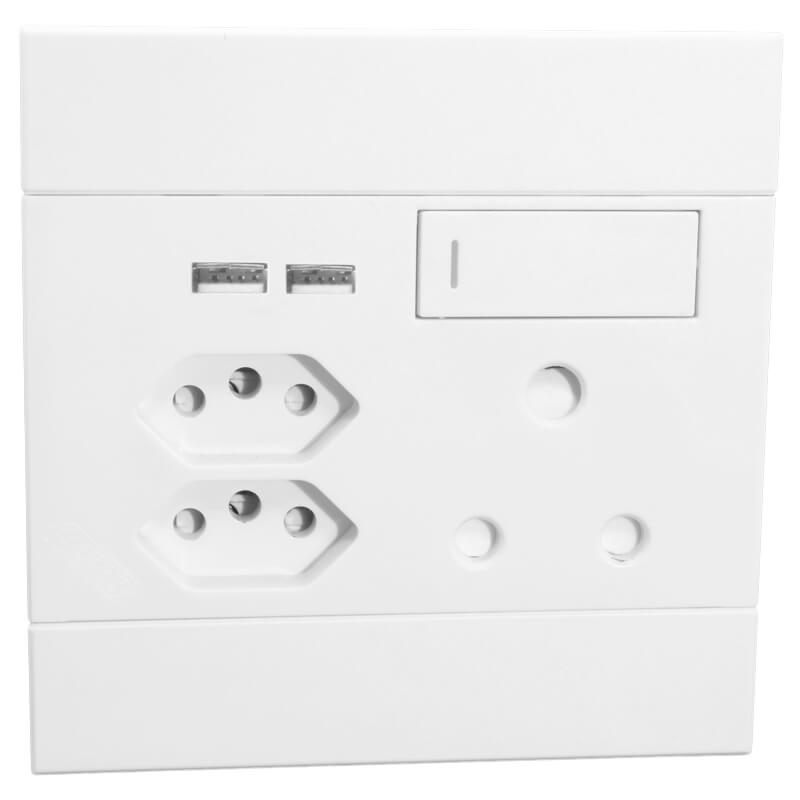 Veti Single RSA, Double V-Slim, Double USB Socket WT (100mmx100mm)