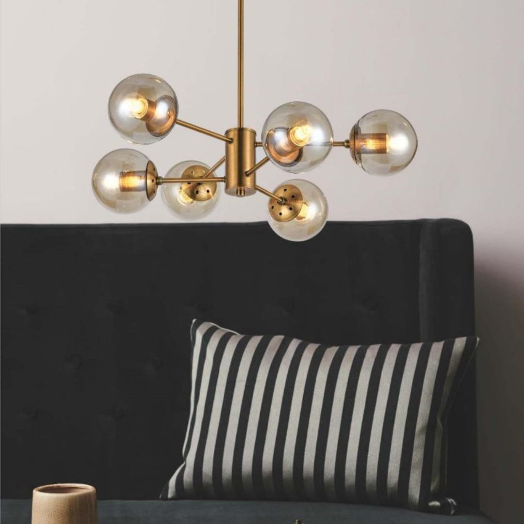 Metal and Amber Glass Chandelier CH534/6 Gold – Superior Electrical