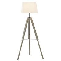 Thumbnail for Wood and Polished Chrome Lamp with Beige Fabric Shade