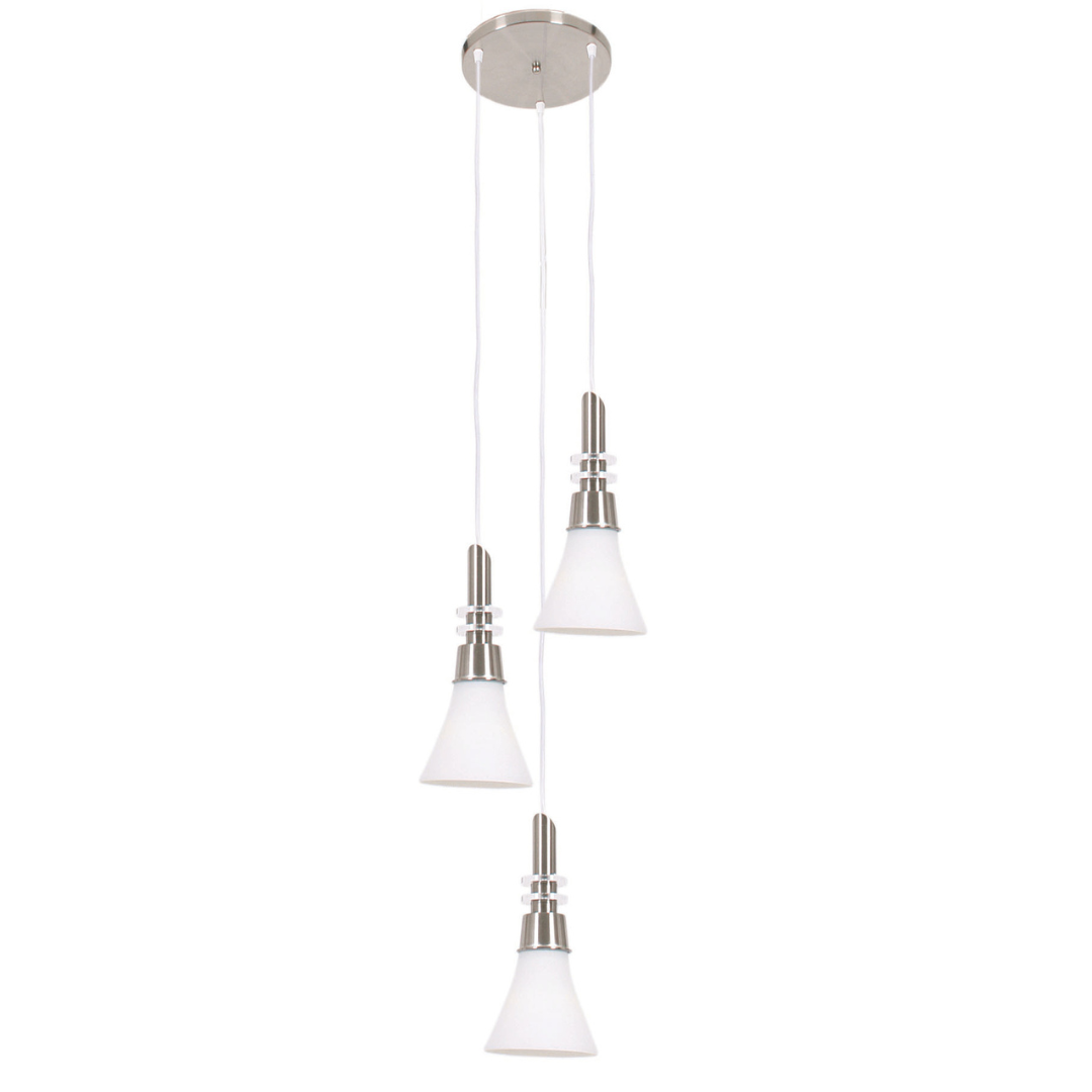 Satin Chrome Pendants with White Glass