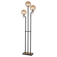Thumbnail for Vintage Glow Floor Lamp – Black & Antique Brass with Amber/Smoke Glass