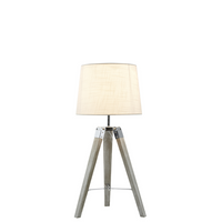 Thumbnail for Wood and Polished Chrome Lamp with Beige Fabric Shade