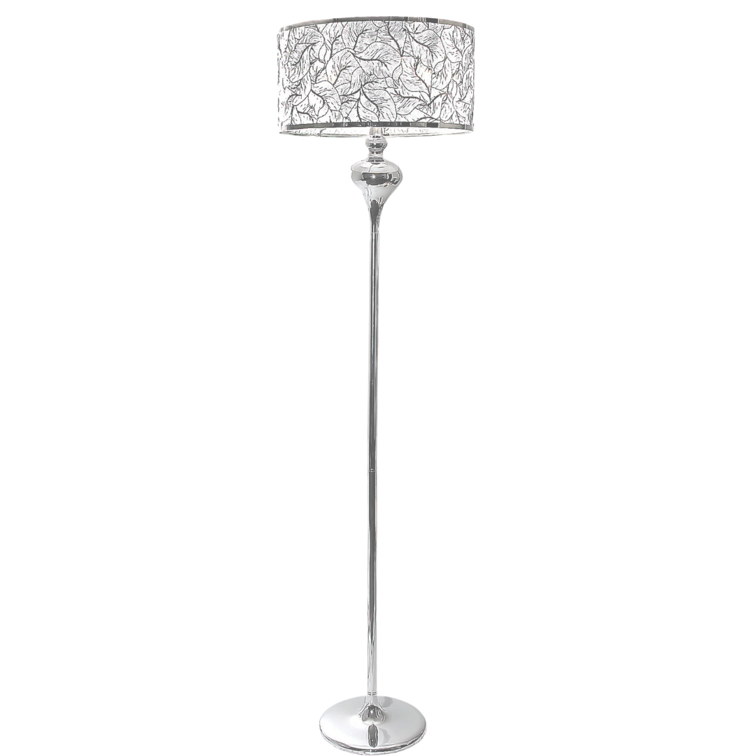 Polished Chrome Standing Lamp with Silver Patterned Shade