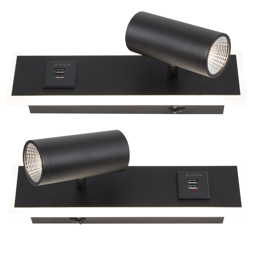 Bedside Wall Bracket Set with 2 USB Ports and 2 Switches