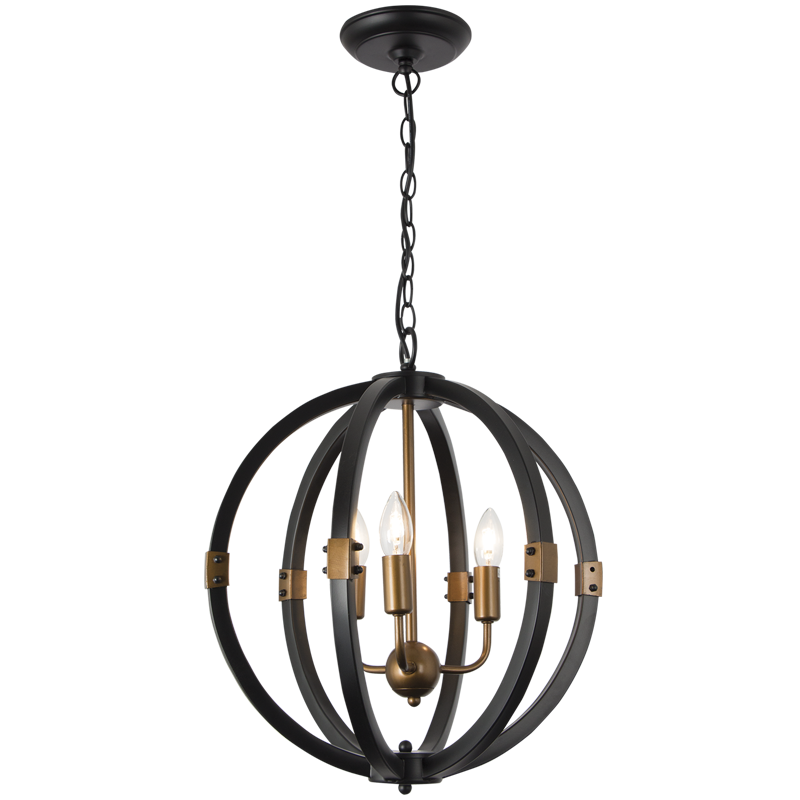 Bright Star Black/Gd Metal Round Chandelier 3X60Wses