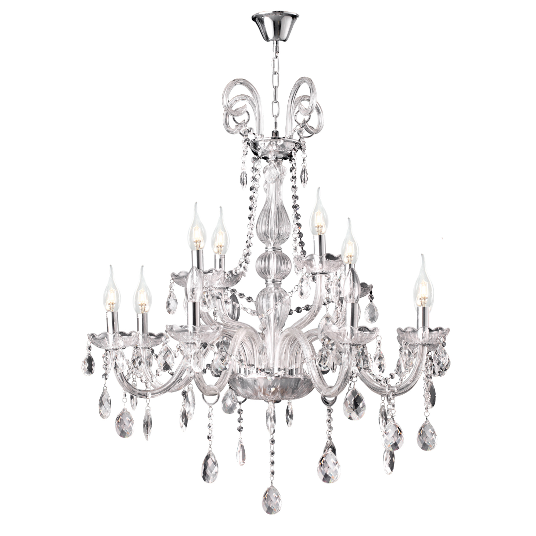 Polished Chrome Chandelier with Crystals