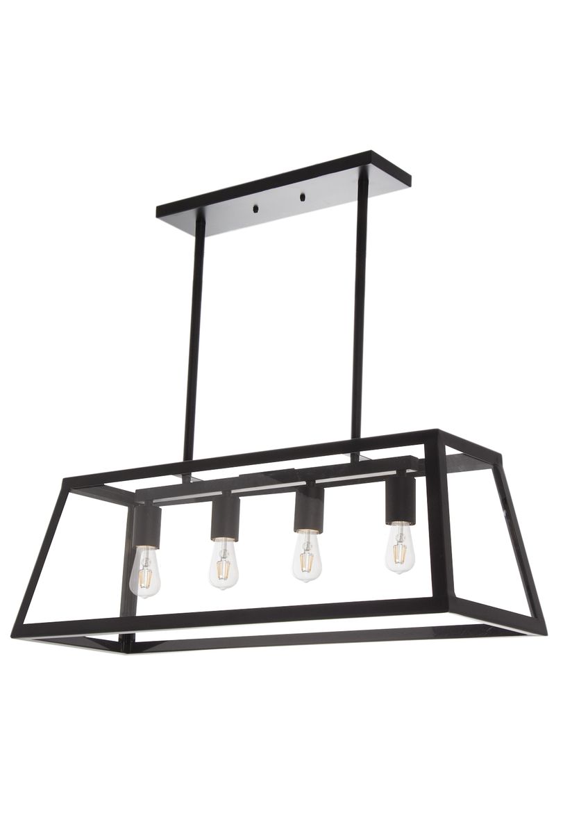 Bright Star Black Metal Pendant 4 Panel Clear Glass 4X60W Es