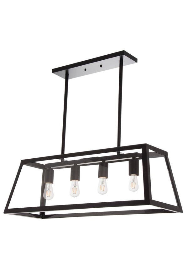 Bright Star Black Metal Pendant 4 Panel Clear Glass 4X60W Es