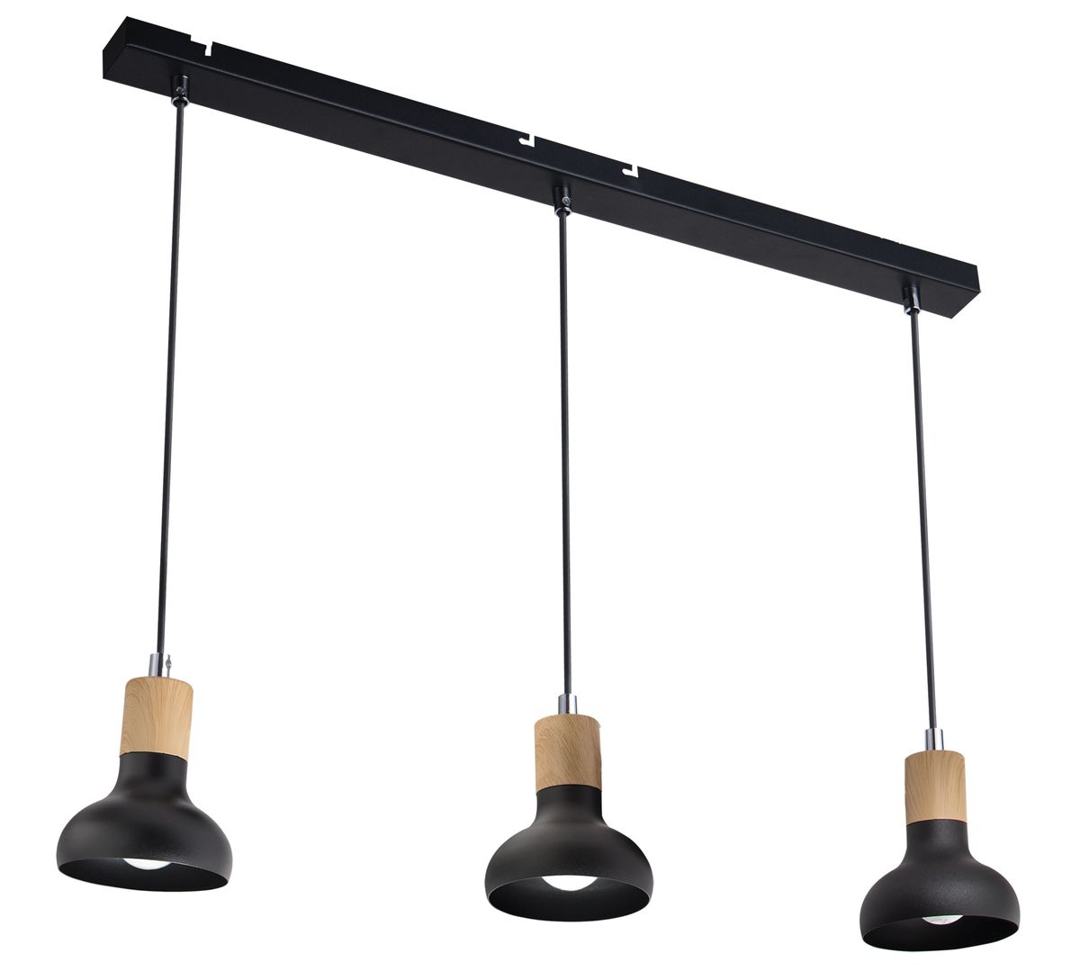 Bright Star Black Metal & Wood Pendant Adj Cords 3X40W Ses