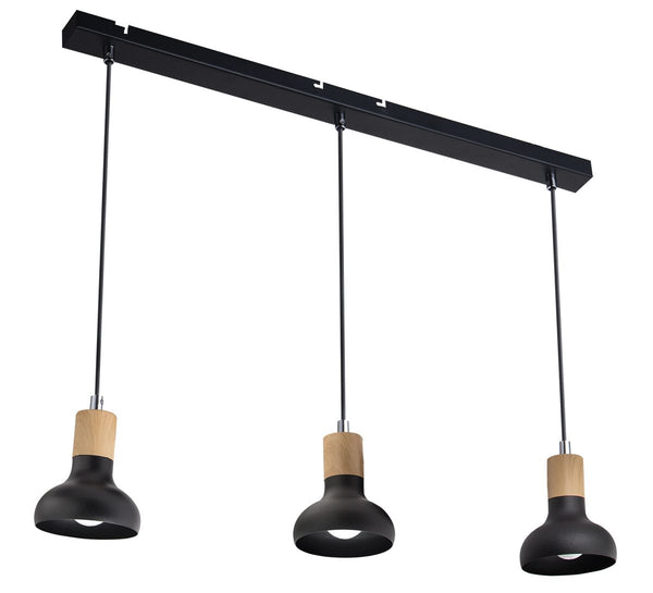 Bright Star Black Metal & Wood Pendant Adj Cords 3X40W Ses