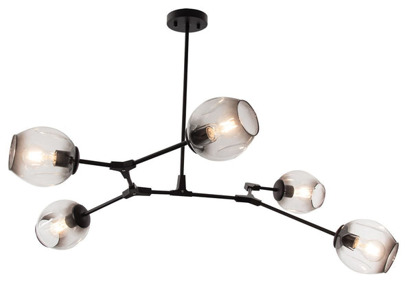 Bright Star Black Metal And Smoke Glass Adj Height 5X40W ES