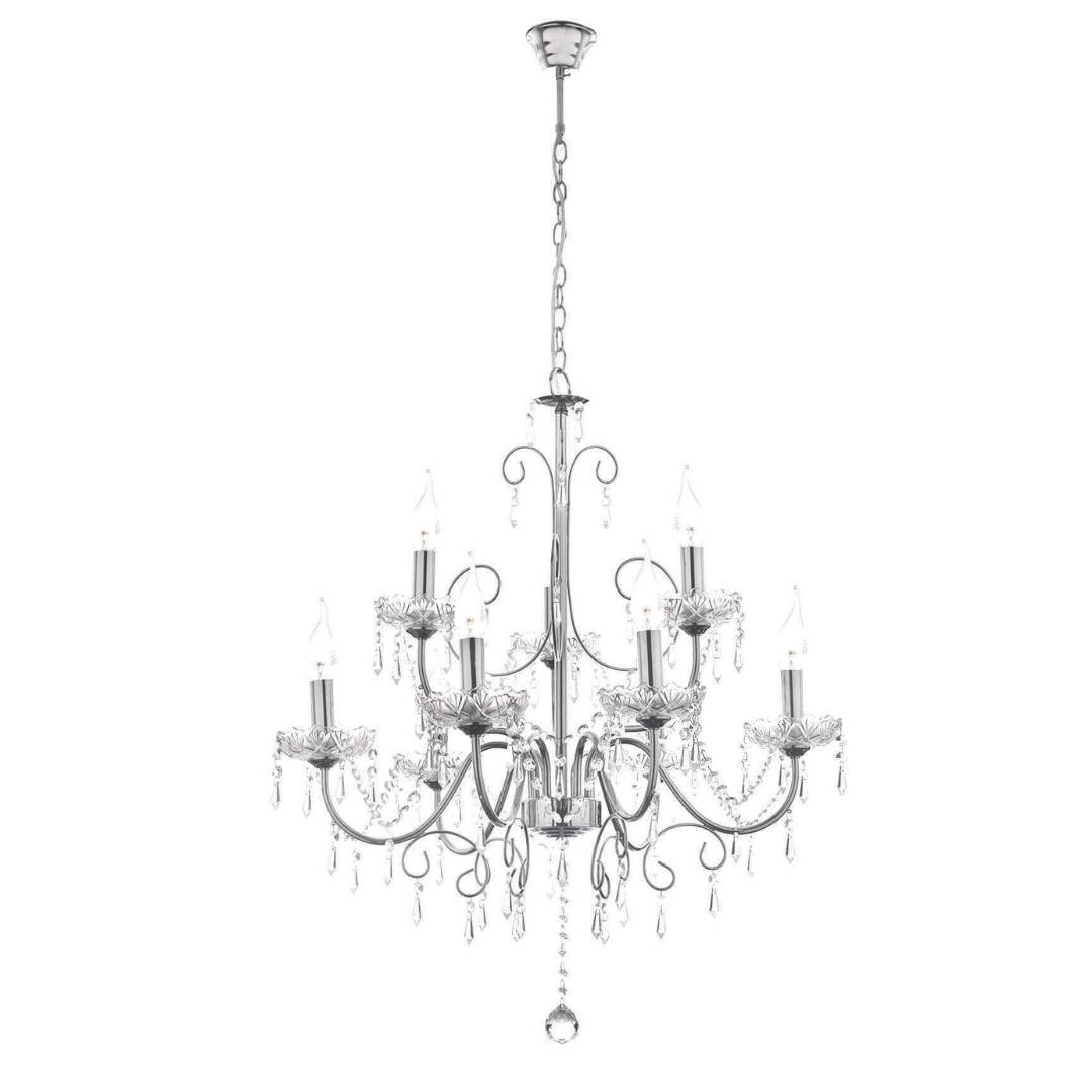 Polished Chrome Chandelier with Crystals