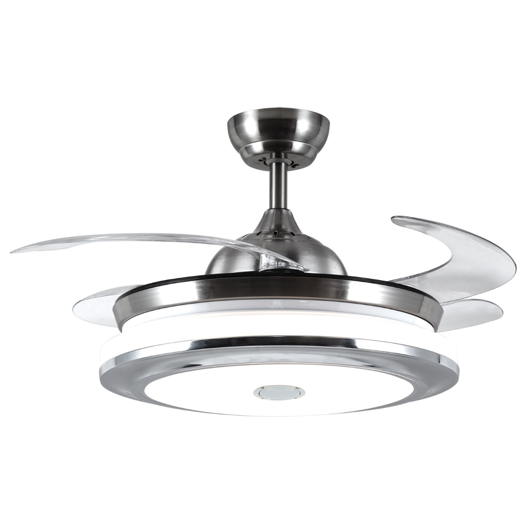 Metal Ceiling Fan with 4 Retractable ABS Blades and Blue Tooth Speaker