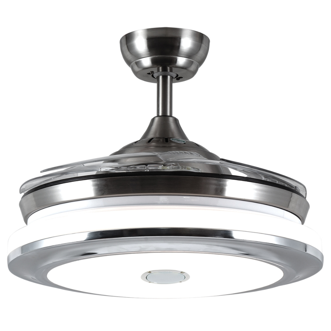 Metal Ceiling Fan with 4 Retractable ABS Blades and Blue Tooth Speaker