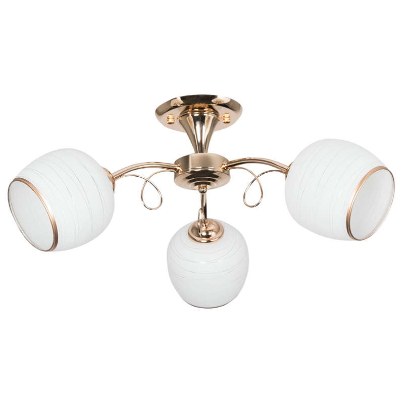 Bright Star Gold Metal Chandelier White Patterned Gls 3X40W ES