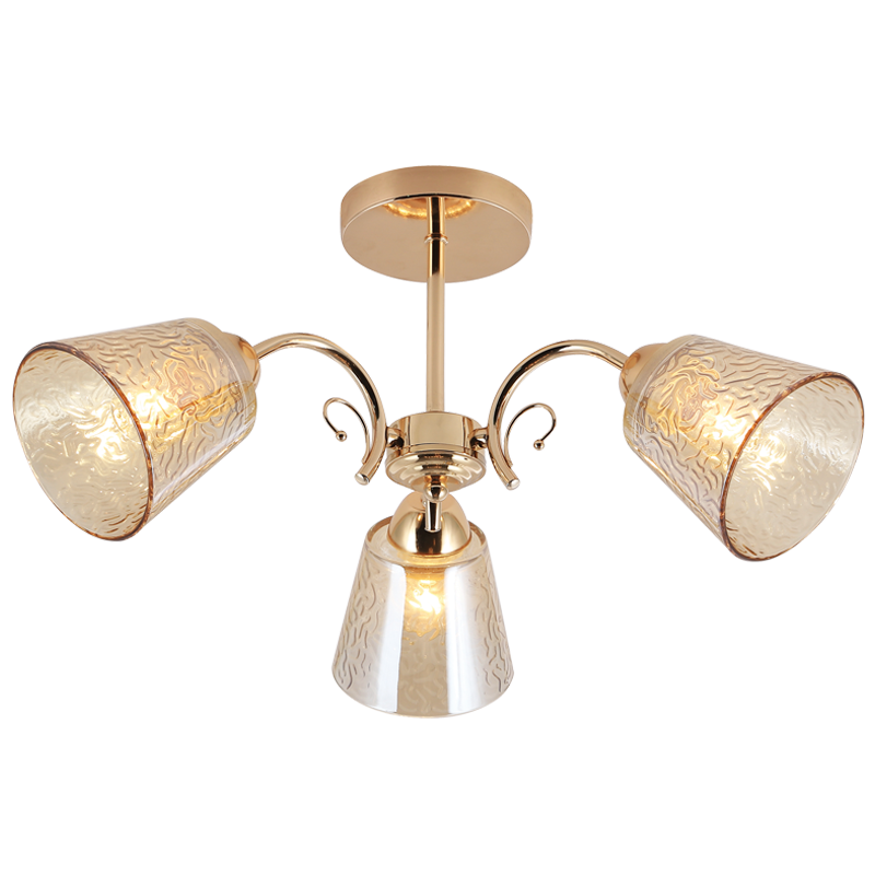 Bright Star Gold Metal Chandelier Amber Patterned Gls 3X40W ES