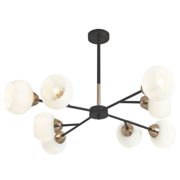 Bright Star Black/Gd Metal Chandelier Whiteiteite Glass 8X40W ES - Superior Electrical