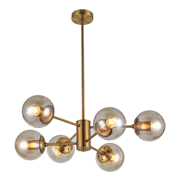 Bright Star Gold Metal Chandelier Amber Gls 6X60W ES