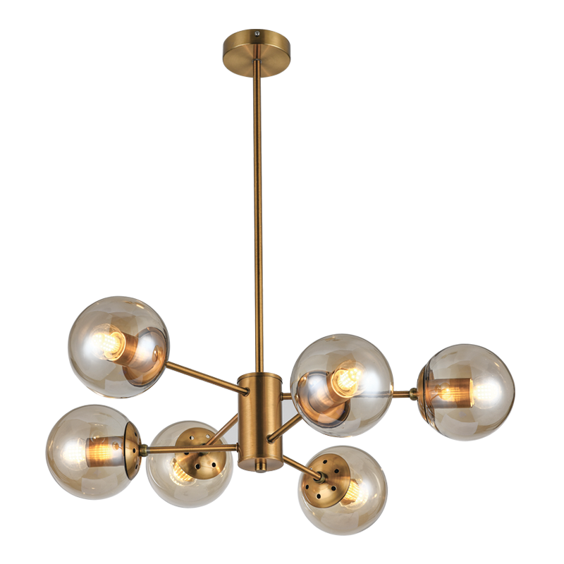 Bright Star Gold Metal Chandelier Amber Gls 6X60W ES - Superior Electrical