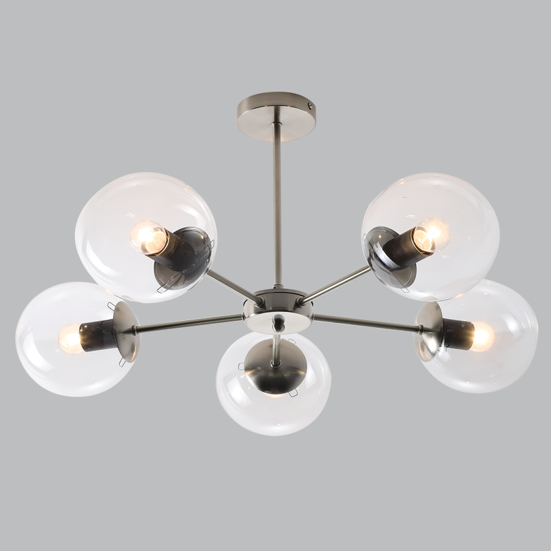 Bright Star Satin Metal And Clear Glass Chandelier 5X40W ES - Superior Electrical