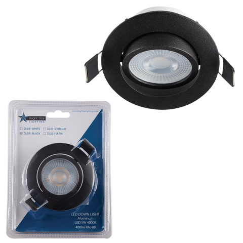 Bright Star Bk Round Recessed Poly Tilt Gu10 7W 75Mm C/O Ip20