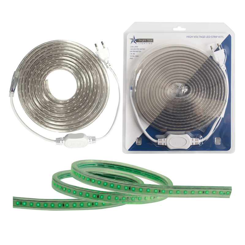 Bright Star 5M 220V Green LED Blister Pack Strip IP65