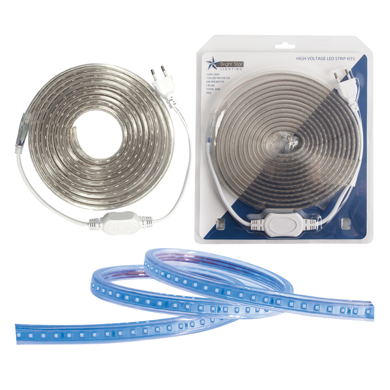 Bright Star 5M 220V Blue LED Blister Pack Strip IP65