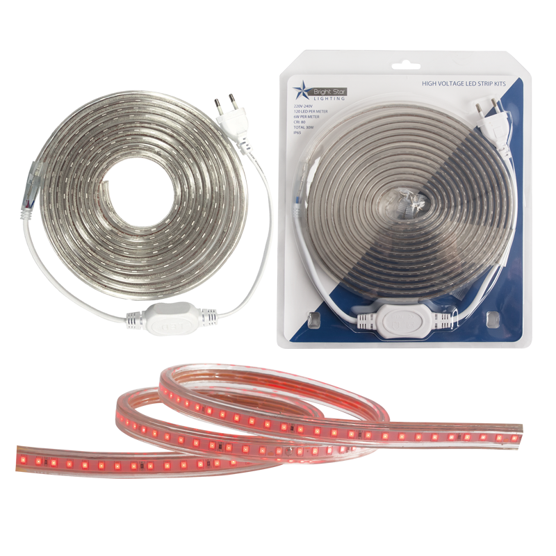 Bright Star 5M 220V Red LED Blister Pack Strip IP65