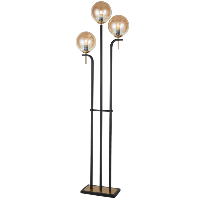Vintage Glow Floor Lamp – Black & Antique Brass With Amber/Smoke Glass