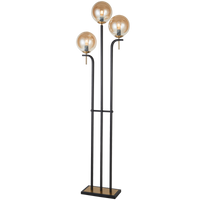 Thumbnail for Vintage Glow Floor Lamp – Black & Antique Brass With Amber/Smoke Glass
