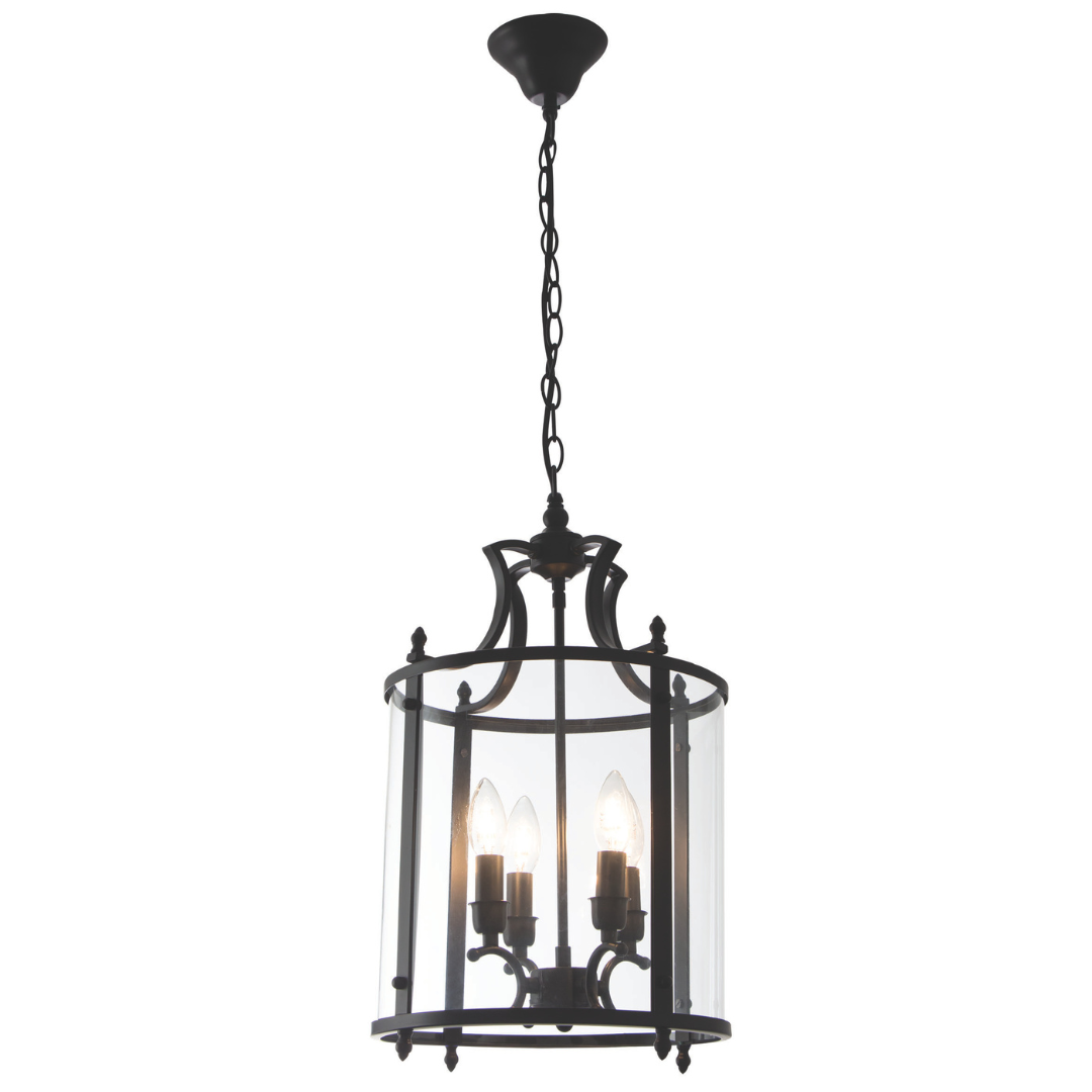 4-Light Pendant – Matte Black Metal & Clear Glass