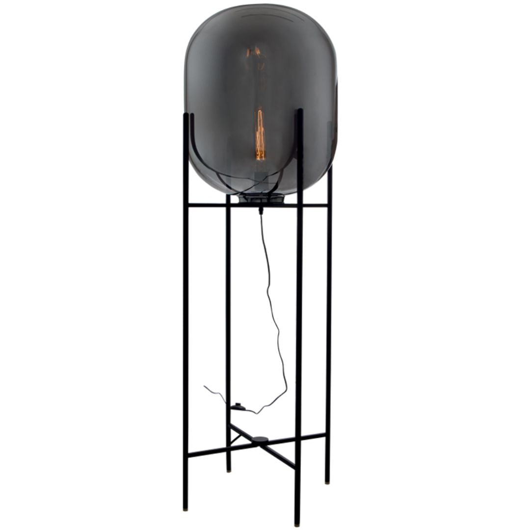 Metal Floor Lamp with Smoke Colour Glass On / Off Foot Switch