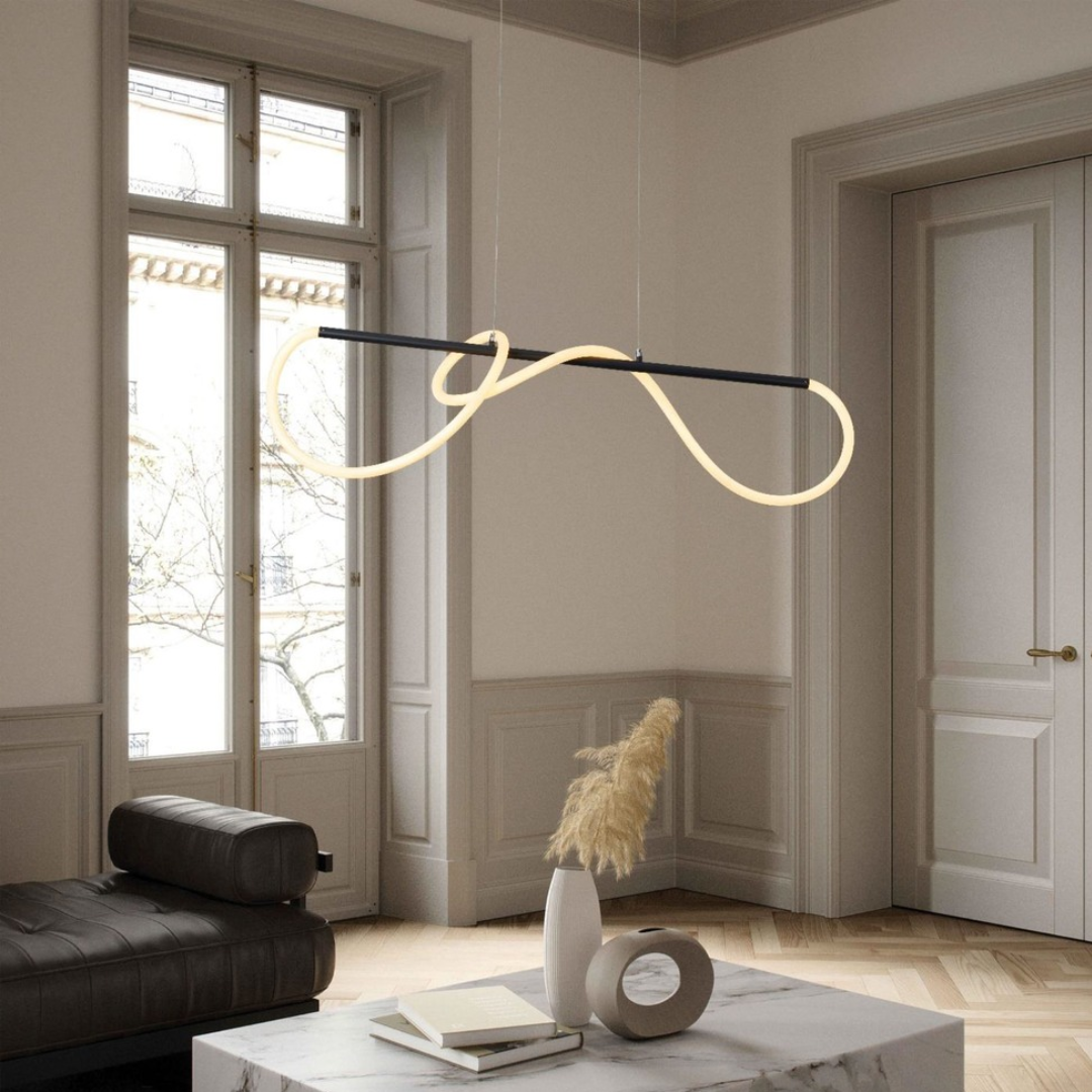 Matt Black Metal and Flexible LED Silicone Tubing Pendant with Remote Control