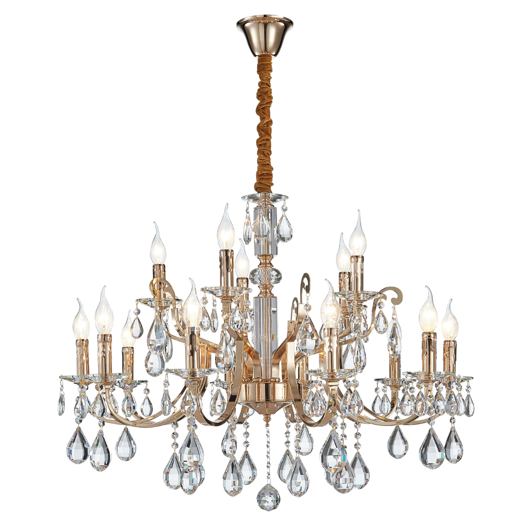 Iron, Clear Glass and Crystal Chandelier
