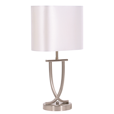 Bright Star Satin Chrome Table Lamp Oval Pearl Whiteite Shade 1X60W ES - Superior Electrical