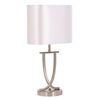 Thumbnail for Bright Star Satin Chrome Table Lamp Oval Pearl Whiteite Shade 1X60W ES - Superior Electrical