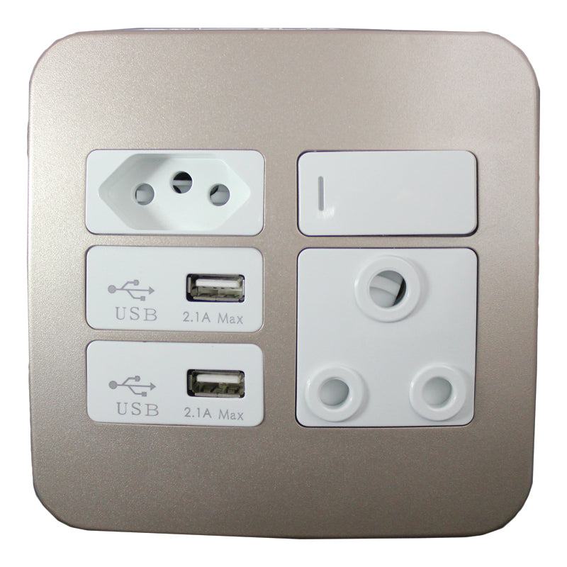 Veti Single RSA, Double V-Slim, Double USB Socket WT/CN (100mmx100mm)