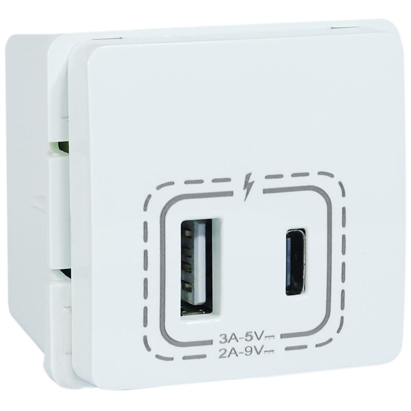 Veti 18W Combined USB-A & USB-C Socket Module (2 Mod) WT