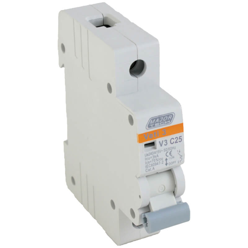 Veti 25A Single Pole MCB C-Curve 3kA
